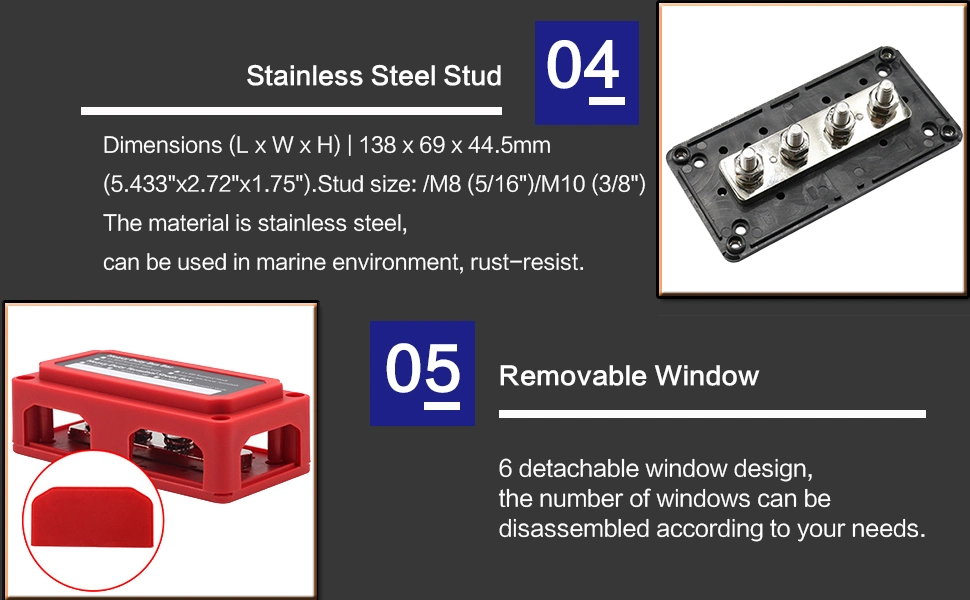 300A Bus Bar Heavy Duty Power Distribution Block Busbar Box Module Design with 4X M8 (5/16") Terminal Studs for Car RV Boat