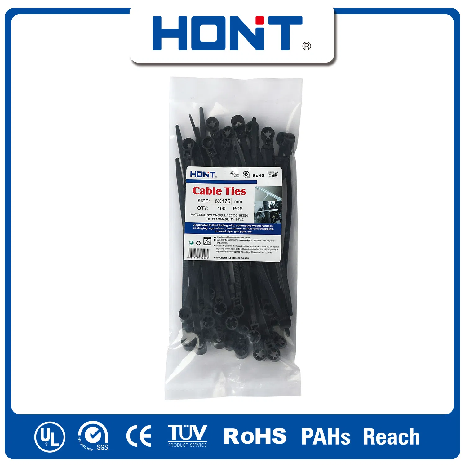 Nylon 66 aprovado pela ISO Saco de plástico + adesivo Exportando caixa/bandeja Abraçadeiras de aço Acessórios para cabos